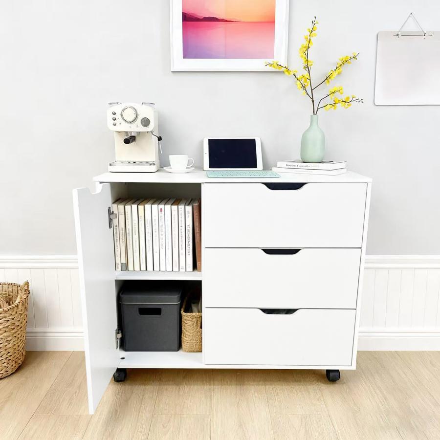 キャビネット 木製 おしゃれ 北欧 幅80 チェスト キャスター付き 3段 収納棚  タンス 大容量 押入れ収納 棚 扉付き スリム テレビ台 リビング 奥行40 ホワイト |  | 16