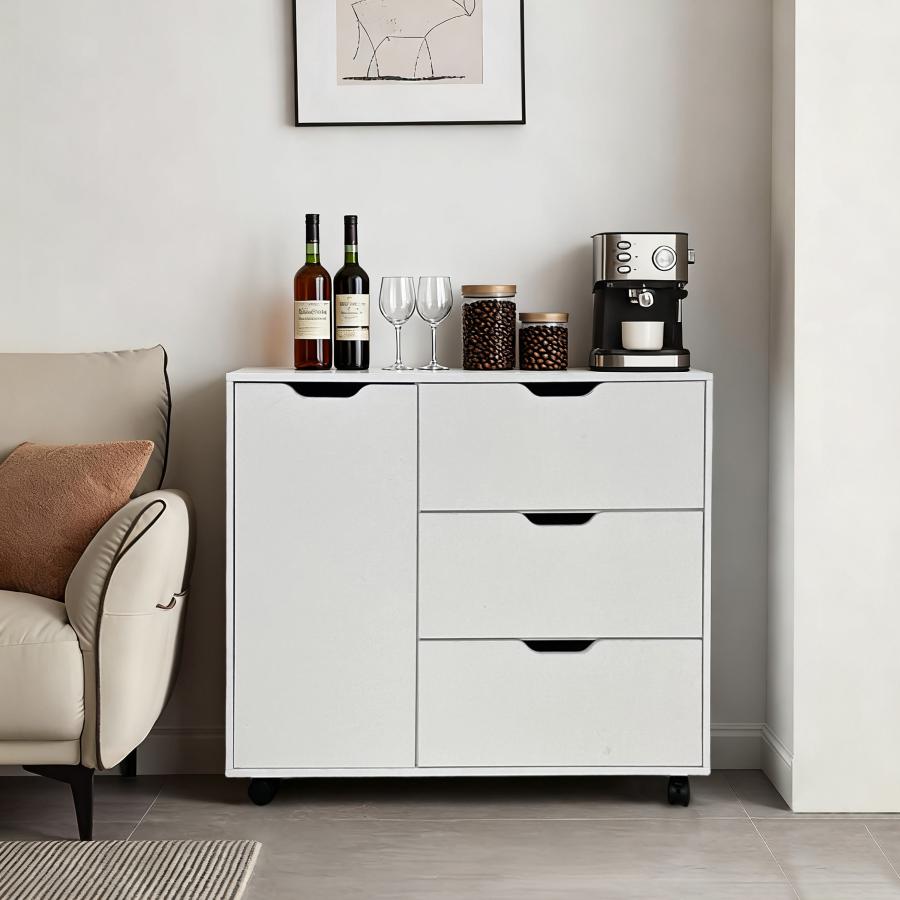 キャビネット 木製 おしゃれ 北欧 幅80 チェスト キャスター付き 3段 収納棚  タンス 大容量 押入れ収納 棚 扉付き スリム テレビ台 リビング 奥行40 ホワイト |  | 17