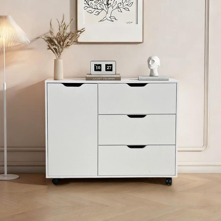 キャビネット 木製 おしゃれ 北欧 幅80 チェスト キャスター付き 3段 収納棚  タンス 大容量 押入れ収納 棚 扉付き スリム テレビ台 リビング 奥行40 ホワイト |  | 11