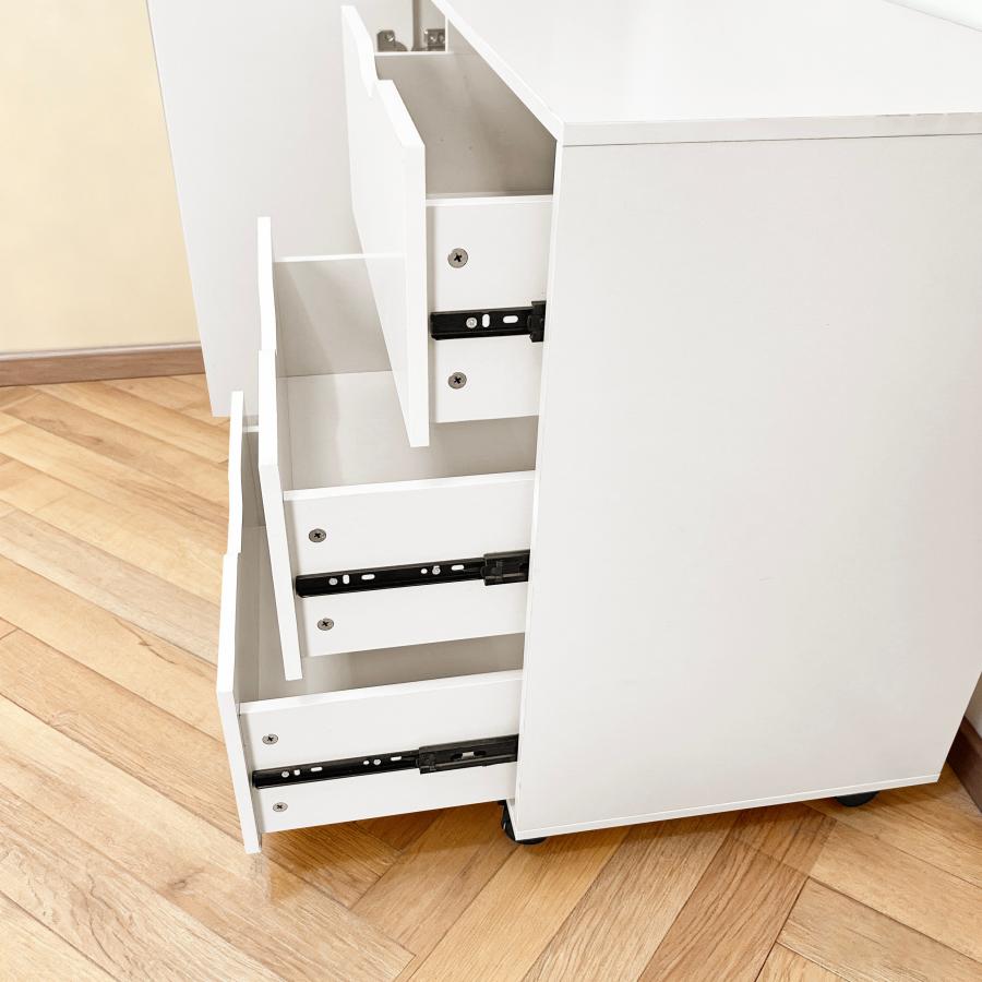 キャビネット 木製 おしゃれ 北欧 幅80 チェスト キャスター付き 3段 収納棚  タンス 大容量 押入れ収納 棚 扉付き スリム テレビ台 リビング 奥行40 ホワイト |  | 16