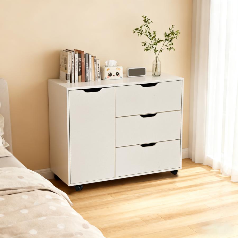 キャビネット 木製 おしゃれ 北欧 幅80 チェスト キャスター付き 3段 収納棚  タンス 大容量 押入れ収納 棚 扉付き スリム テレビ台 リビング 奥行40 ホワイト |  | 09