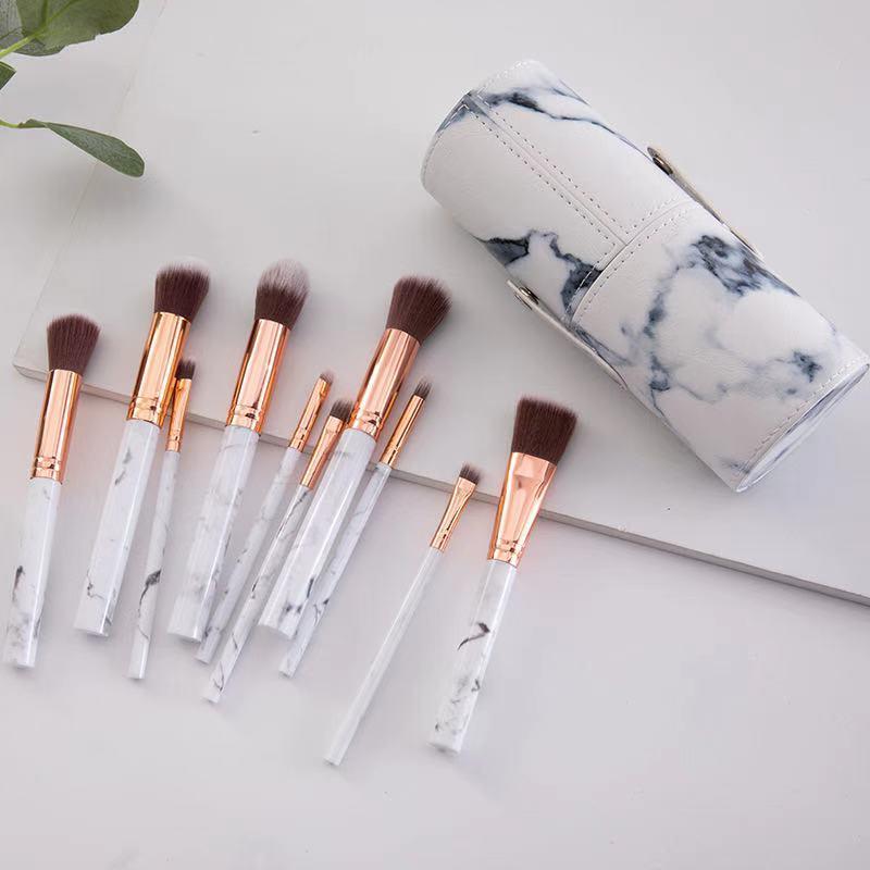 メイクブラシ 10本セット 化粧ブラシ 化粧筆 ファンデーションブラシ フェイスブラシ 高級繊維毛 レザー 大理石風 化粧ボックス付き ZB1 |  | 01