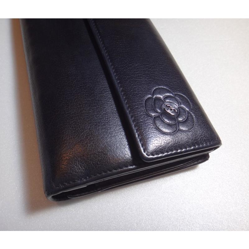 CHANEL シャネル カメリア 長財布 本物 レザー 小銭入れあり ブラック 