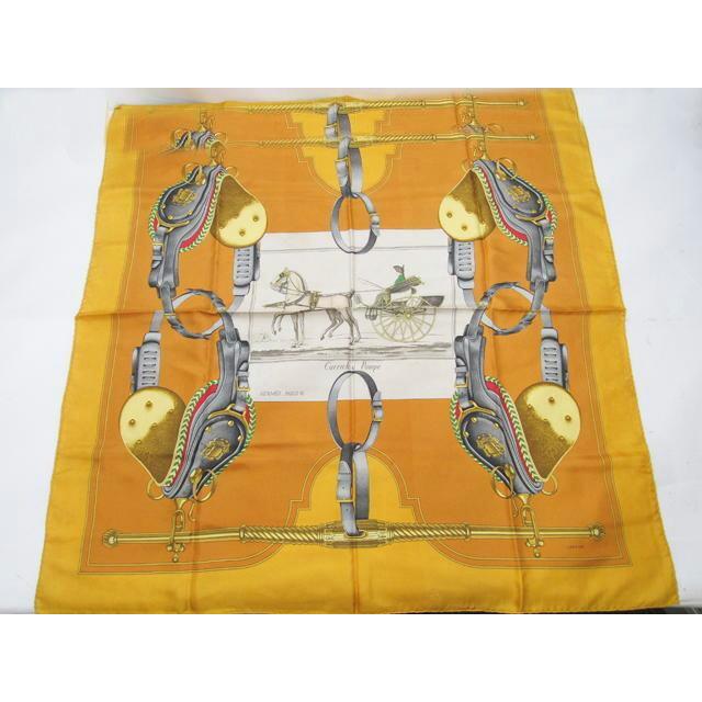 エルメス HERMES スカーフ 90×90ブラウン×黄色品 シルク 正方形 スカーフ更紗