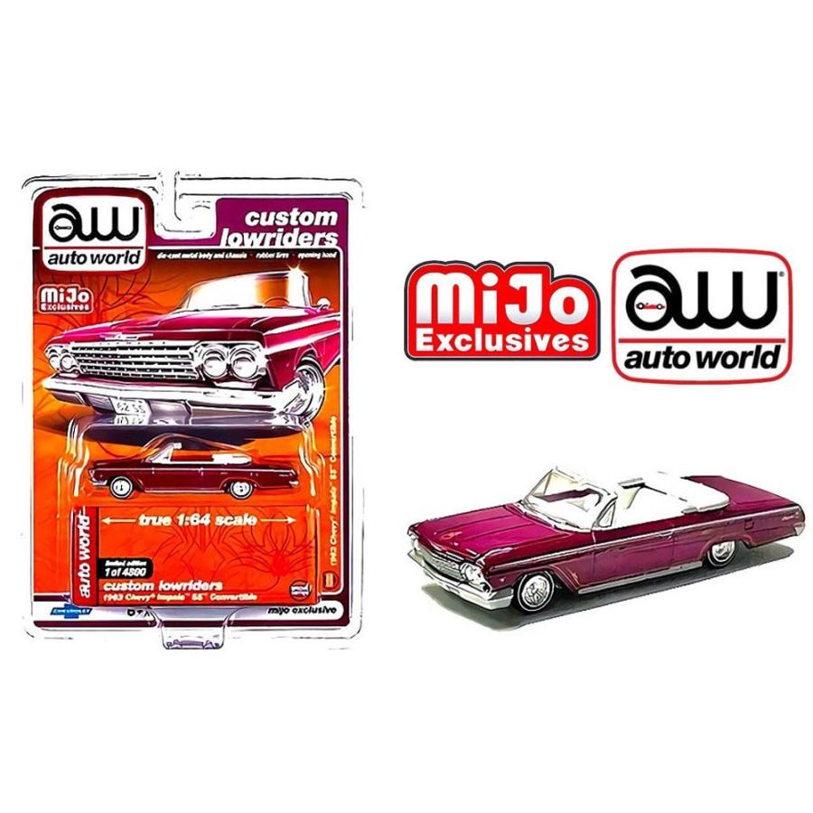 Auto World/オートワールド Custom Lowriders 1/64 ダイキャストミニカー ローライダー インパラ 1962 Chevy  Impala SS Convertible (プラム)