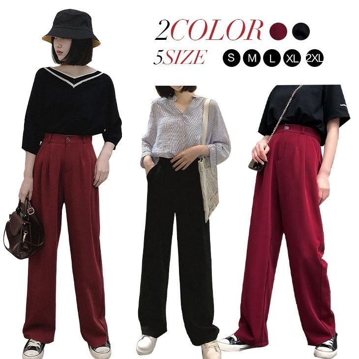 ワイドパンツ レディース 春 夏 ワインレッド ブラック ハイウエスト ハイウエスト きれいめ ウエストゴム ロングパンツ ボトムス 2カラー5サイズ レイシーズン ヤフー店 通販 Yahoo ショッピング