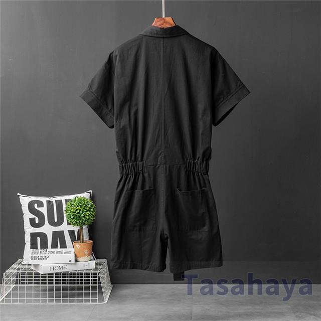 21春の新作 半袖シャツ オーバーオール 半袖 つなぎ メンズ オールインワン ショートパンツ 夏 22 カーゴ風 ジャンプスーツ ロンパース 短パン つなぎ オールインワン 色 ブラック Reflect Com Pl