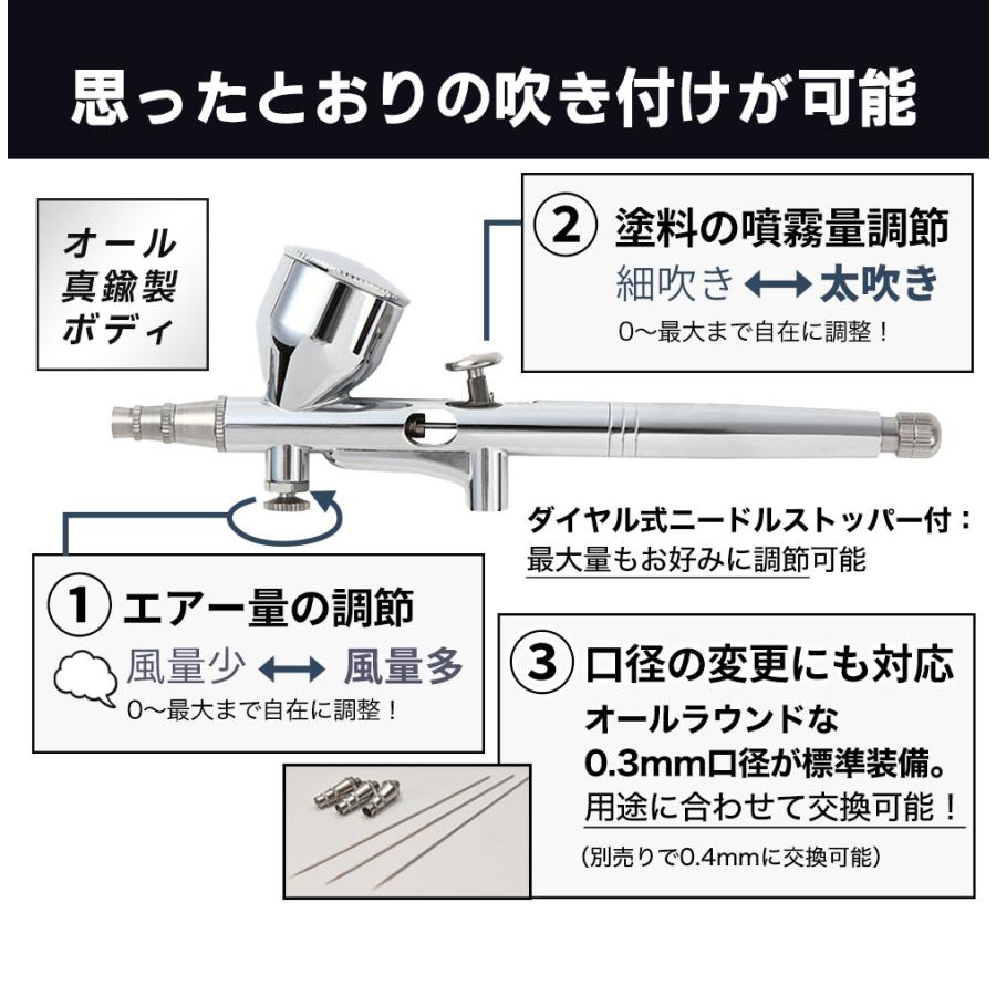 エアブラシ 充電式 コンプレッサーセット レイウッド NITRO-COMP 塗装 持ち運び ダブルアクション 自動電源 オートスイッチ 塗料 カップ 一体式 0.3 口径｜raywood｜04