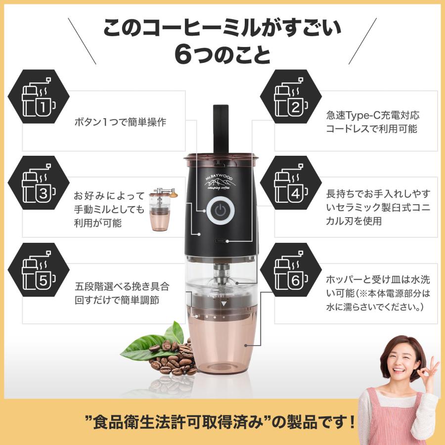 Mt.RAYWOOD コーヒーミル 電動 手動 2way ポータブル アウトドア