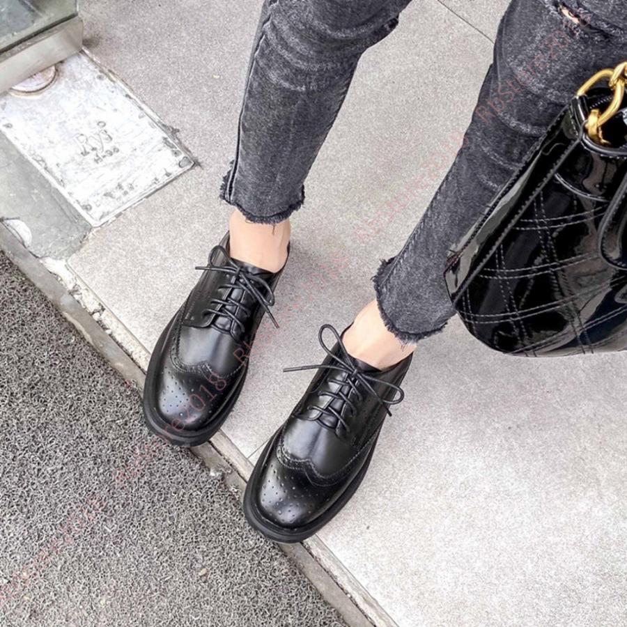 レディース オックスフォードシューズ 靴 ラウンドトゥ レースアップ ウイングチップ ローカット レディースシューズ 春 夏 革靴 太ヒール おじ靴 Sieuthicongtrinh Vn