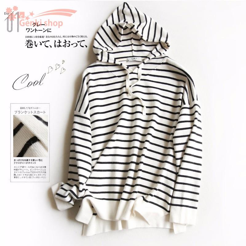 ニットセーター レディース クラシック フード付きニット ストライプニットパーカー 長袖 大人 ゆったり 軽量 柔らかい 着やすい カジュアル 人気 Rc Genki Shopヤフー店 通販 Yahoo ショッピング
