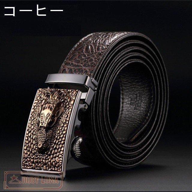 ※未使用【本革 クロコダイル ベルト】110㎝ 無段階 オートロック式 ワニ革 Amazon | [ハッピーパッチ] バックルなし 牛革 ベルト レザー