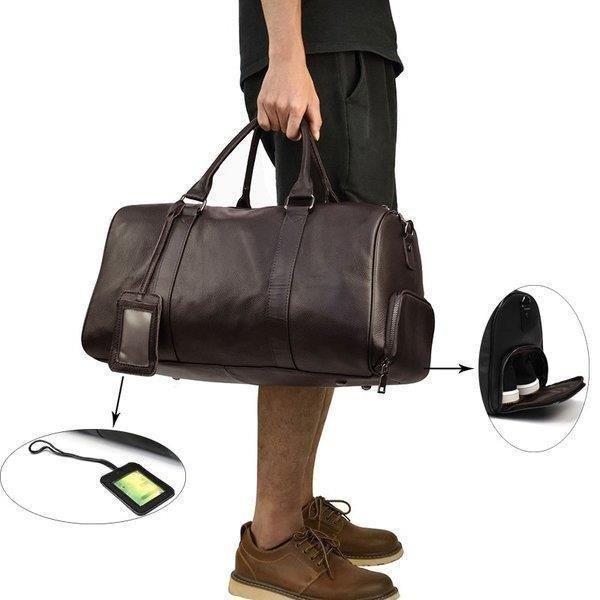 ボストンバッグ 本革 メンズ レザー 旅行鞄 軽量 トラベルバング 機内持ち込み 手提げ鞄 旅行 出張 帰省 靴ポケット付き 2色 ショルダーバッグ