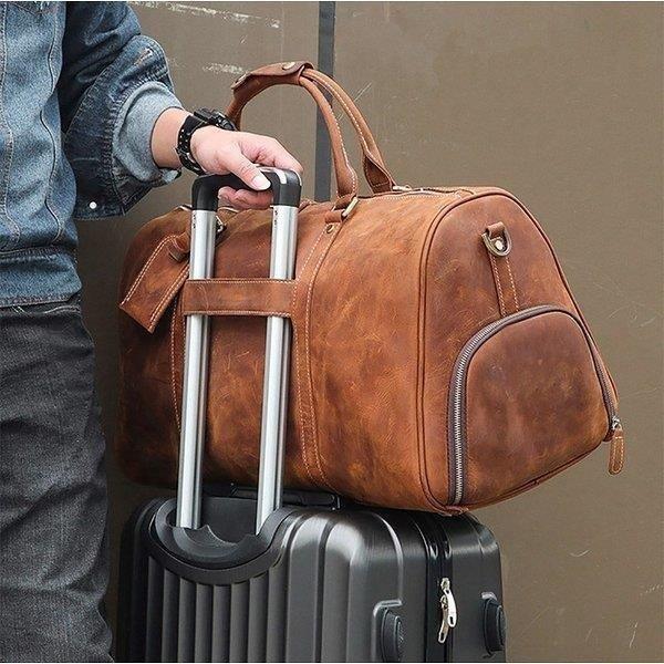 【新品未使用】トラベルバッグ ボストンバッグ 防水 旅行バッグ 靴収納 シューズ収納 レザー 大容量 レトロバッグ キャンバ