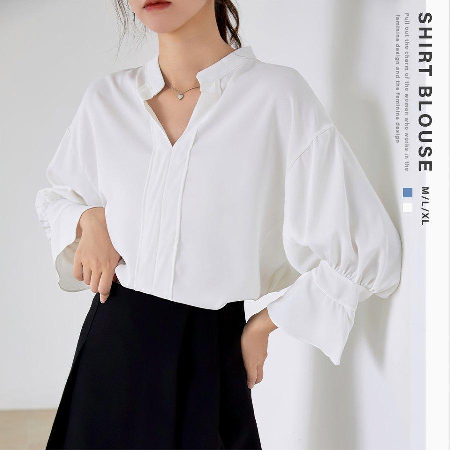 ホワイト パフスリーブ ブラウス 衿付きパフスリーブブラウス(ブラウス・シャツ)｜TOPS（トップス