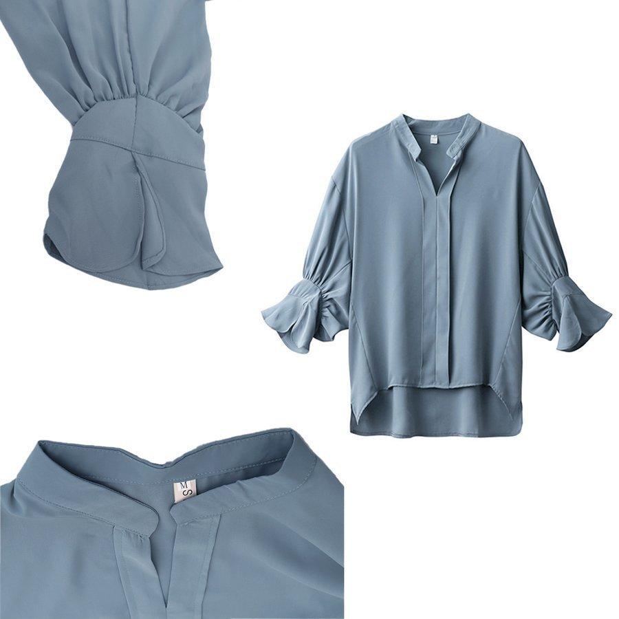 【新品未使用】エブール　半袖ブラウス・パフスリーブ・スキッパー・後ろファスナー 新品未使用】エブール 半袖ブラウス・パフスリーブ・スキッパー