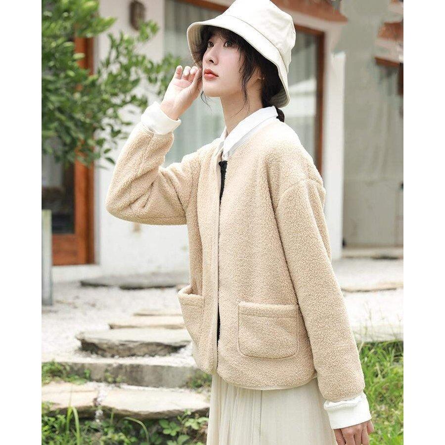 ボアジャケット レディース 秋冬 ノーカラー ゆったり ドロップ