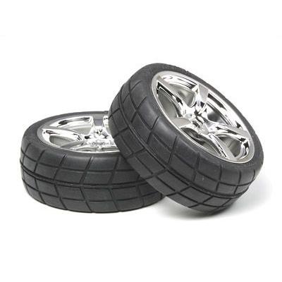 ブ*ー様 23年製　ラジアルタイヤ 14インチ ホイールセット　2本　他の2本も タミヤ（TAMIYA） タミヤ/OP.955 メッキ5本スポークホイール接着