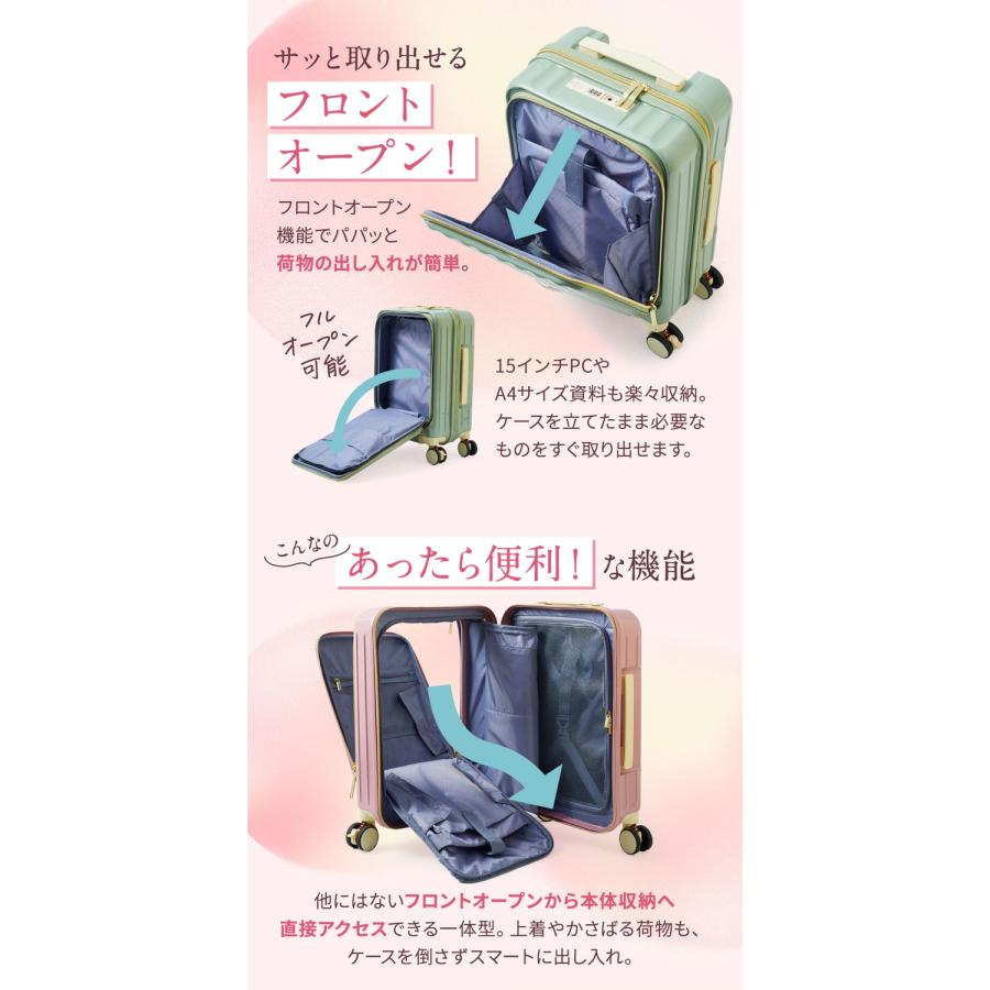 フロントオープン 前開き スーツケース USBポート付き 充電 ストッパー