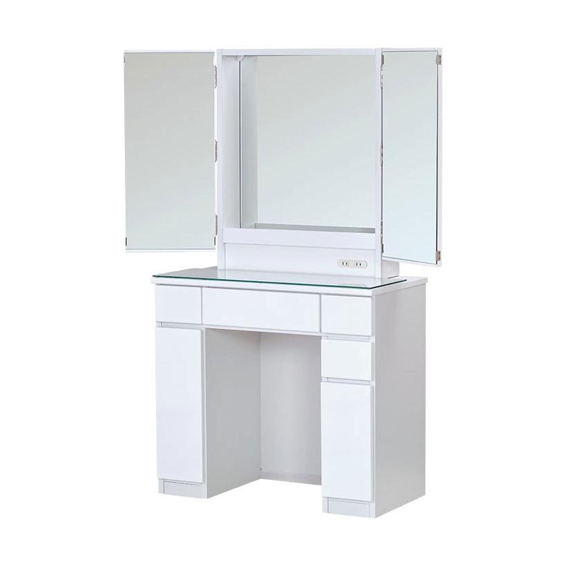 【新版】 一生紀 ドレッサー 三面鏡 スツール付き 幅80 完成品 コンパクト コンセント付き 鏡面仕上げ テーブル 収納 可愛い 3面鏡 化粧台 鏡台 ガラス天板 代引不可 【9004507321】(32440円)