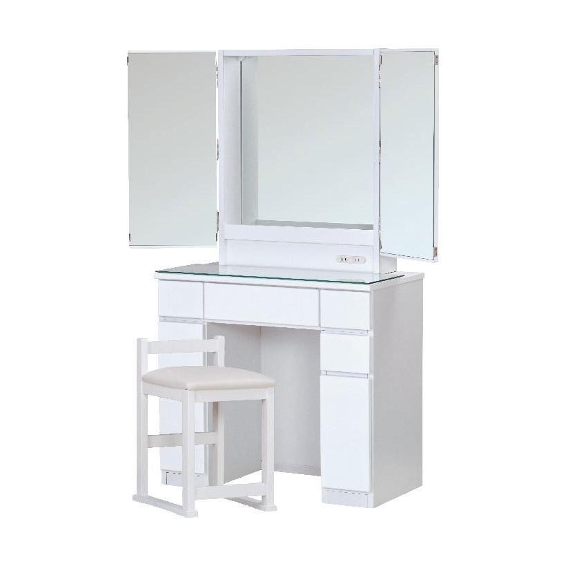 【新版】 一生紀 ドレッサー 三面鏡 スツール付き 幅80 完成品 コンパクト コンセント付き 鏡面仕上げ テーブル 収納 可愛い 3面鏡 化粧台 鏡台 ガラス天板 代引不可 【9004507321】(32440円)