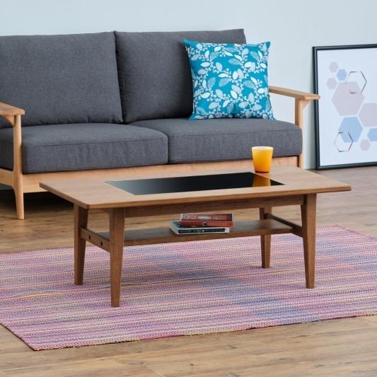 一生紀 センターテーブル 幅105 完成品 ブラックガラス オーク材 棚付き ローテーブル リビングテーブル ガラステーブル 北欧 モダン ISSEIKI BOND 代引不可