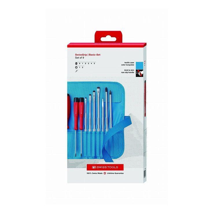 PB SWISS TOOLS ピービ―スイスツールズ 9本組 スイスグリップ 差替式ドライバーセット ロールケース ターコイズ 付 ペーパーBOX入 8218TUCBB 代引不可