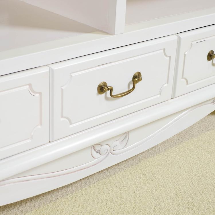 ローボード 幅112cm マホガ二ー材 完成品 ホワイト 高級感 エレガント ホワイト テレビ台 TV台 テレビボード リビングボード 収納 天然木 木製 代引不可 | ブランド登録なし | 09