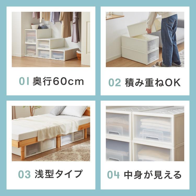 日本製 収納ケース 浅型6個セット 奥行60cm 幅36cm 高さ21.7cm