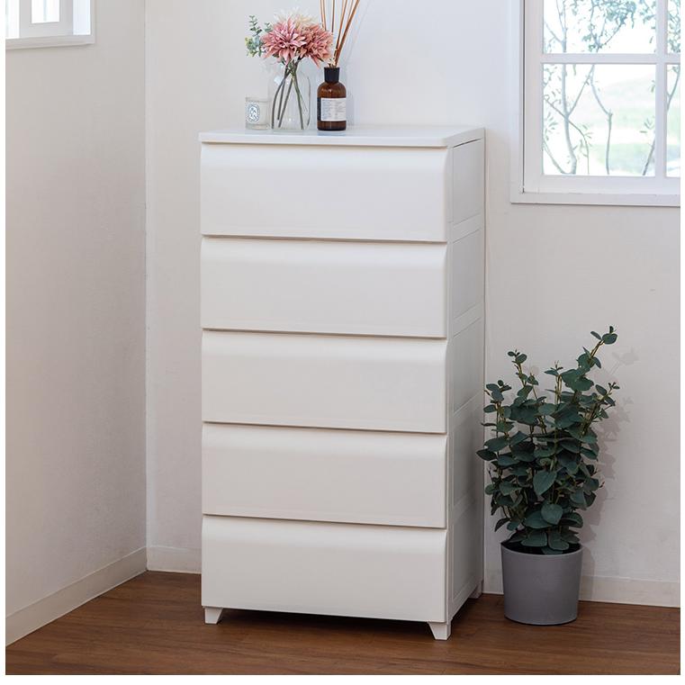 日本製 ホコリが入りにくい 壁付チェスト 5段 幅54cm 奥行42cm 高さ106.5cm リビングチェスト クローゼット収納 引き出し収納 衣類ケース 衣装ケース 代引不可の画像