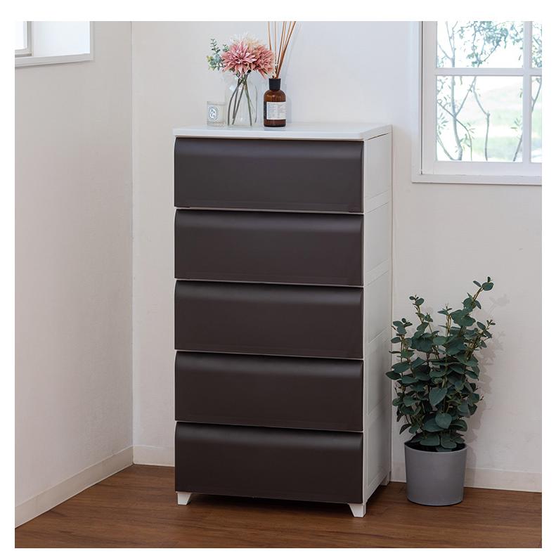 日本製 ホコリが入りにくい 壁付チェスト 5段 幅54cm 奥行42cm 高さ106.5cm リビングチェスト クローゼット収納 引き出し収納 衣類ケース 衣装ケース 代引不可の画像