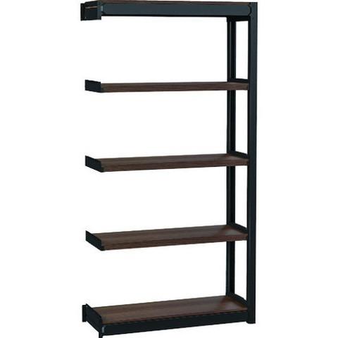 TRUSCO トラスコ TSUG型スチール軽量ボルトレス棚 連結タイプ 木製棚板ウォールナット 5段仕様 高サ1800mm 間口900mm 奥行300mm TSUG10063K5BWNBK 代引不可