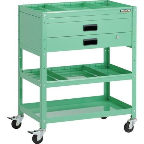 TRUSCO トラスコ ラビットワゴン 700X450XH880 3段 2段引出付 仕切板2段付 ハンドル付 ゴム車輪 YG色 RBW973S2XHYG 代引不可