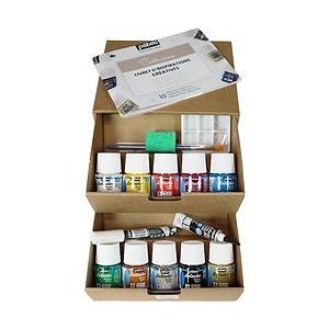 Pebeo 布用水性アクリル絵具セタカラー不透明色アトリエコレクション 10色x45ml+アクセサリー 758481 工事 照明用品 塗装 内装用品 塗料 代引不可の画像