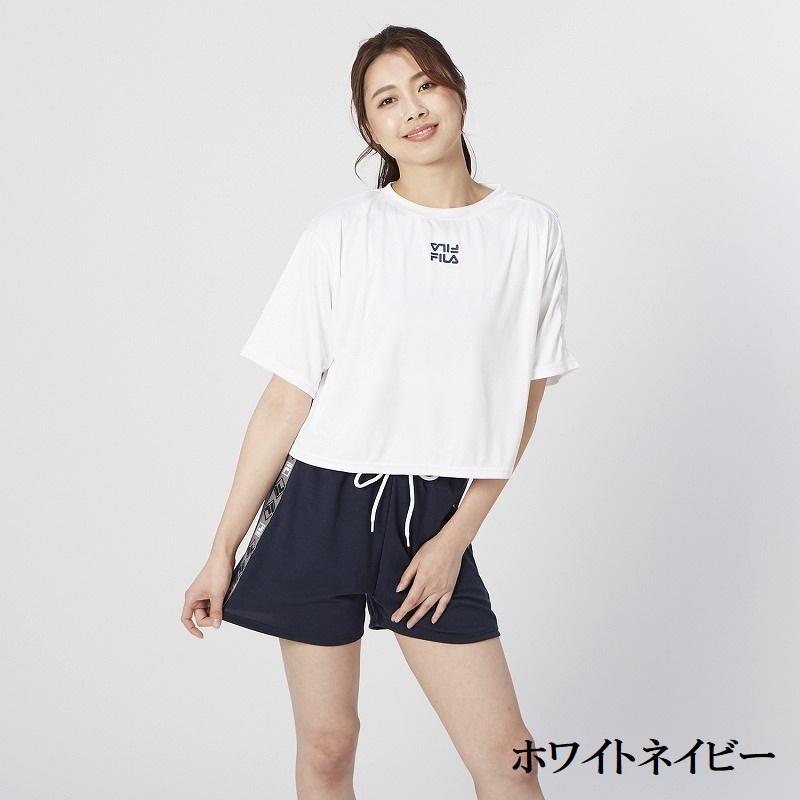 FILAフィラ＊ロイヤルブルー×白の可愛いトップスと白のショートパンツセット FILAフィラ＊ロイヤルブルー×白の可愛いトップスと白のショート