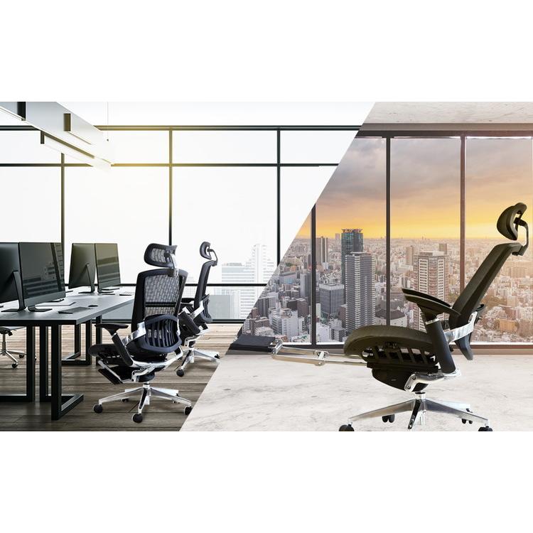 オフィスチェア エルゴエアー オットマン付き メッシュバック ハイバック リクライニングチェア デスクチェア メッシュチェア パソコンチェア 代引不可