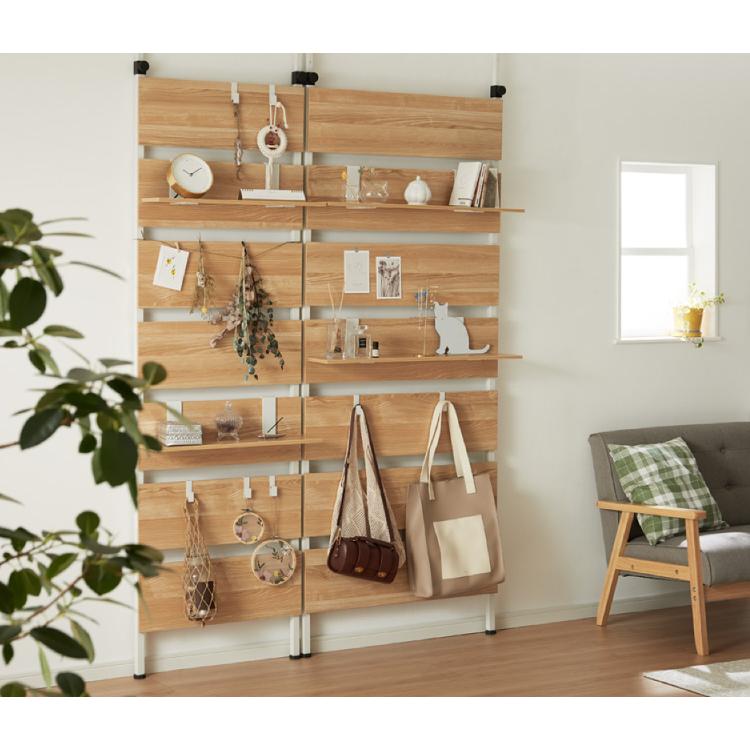 突っ張りウォールラック 幅60cm 棚板2枚付き S字フック7個付き 壁面