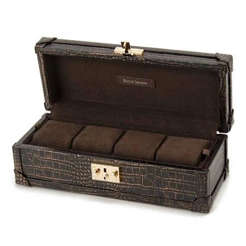 ロイヤルハウゼン 【正規品】牛革 時計収納ケース（4本収納）　美品 Royal hausen ロイヤルハウゼン 時計収納ケース 牛革クロコ型押し 4本