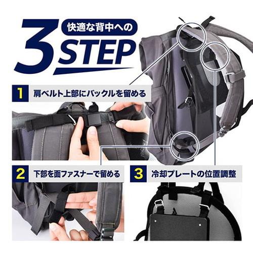 サンコー ファンと冷却プレートで背中蒸れとおさらば ひんやりュック RSPCERSBK 代引不可の画像