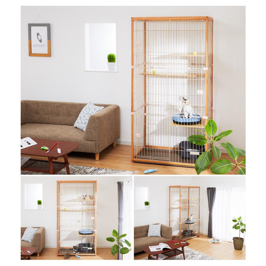匿名配送 猫 ケージ キャットケージ 3段 木製 おしゃれ 木目調 インテリア スリム コンパクト 北欧 広々 大型 猫ゲージ 高級感 キャットハウス ネコ ハウス 【V2375622804】(13900円)