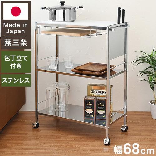 美品■大理石天板■ウッド■ステンレス■花台/ディスプレイスタンド■クラシック■ 日本製 包丁スタンド付き キッチン作業台 幅68cm 人工大理石天板