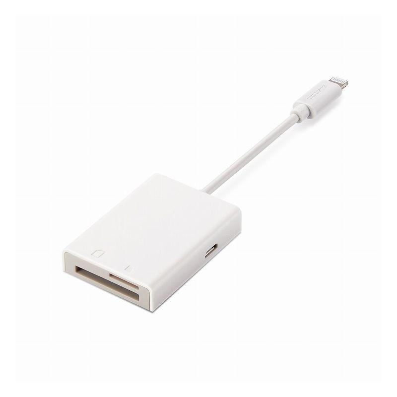 Lightningカードリーダー メモリーカードリーダー Lightningコネクタ SD+マイクロSD Type-C変換アダプタ付 iPhone ケーブル7cm MR-LC201WH 代引不可