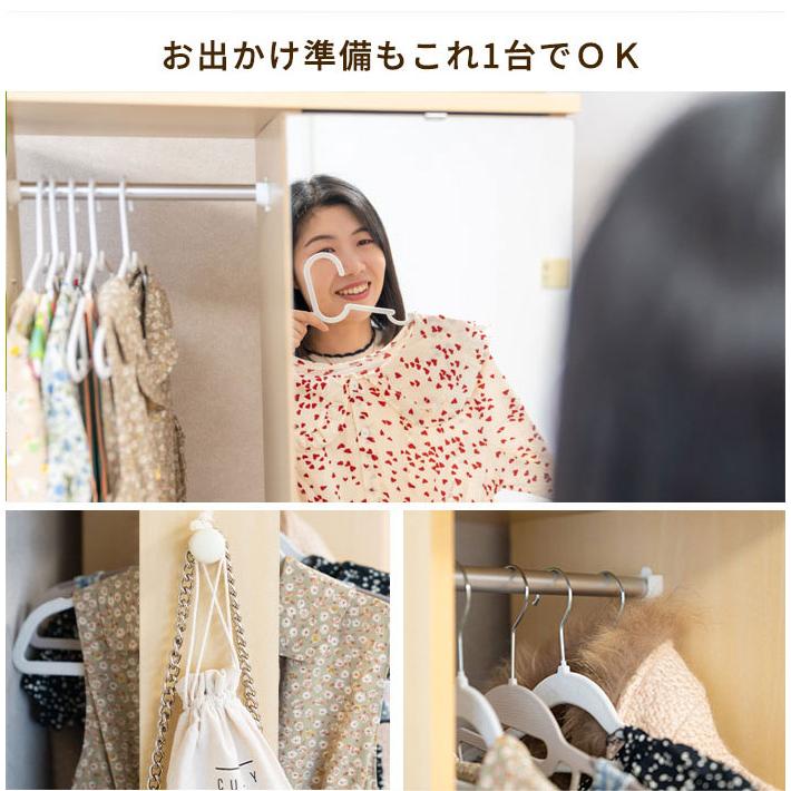 ミラー付き ハンガーラック キャスター付き ロングコート対応 棚板高さ調節 扉収納 フック付き ストッパー付き 衣類収納 玄関 リビング 鏡付き_2