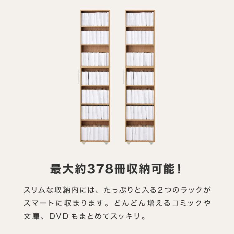 本棚 スライド スリム 2列 大容量 キャスター付き スライド本棚 書棚 隙間 収納 省スペース コンパクト コミックラック CDラック おしゃれの画像