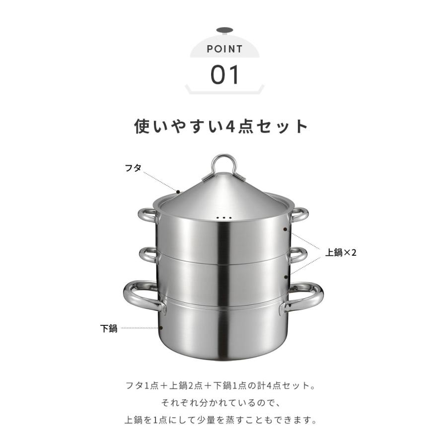 業務用ステンレス 3段蒸し器内寸43cm x 43cm 日本製 燕三条 お手入れ簡単 ステンレス3段蒸し器 18cm ガス火・IH対応