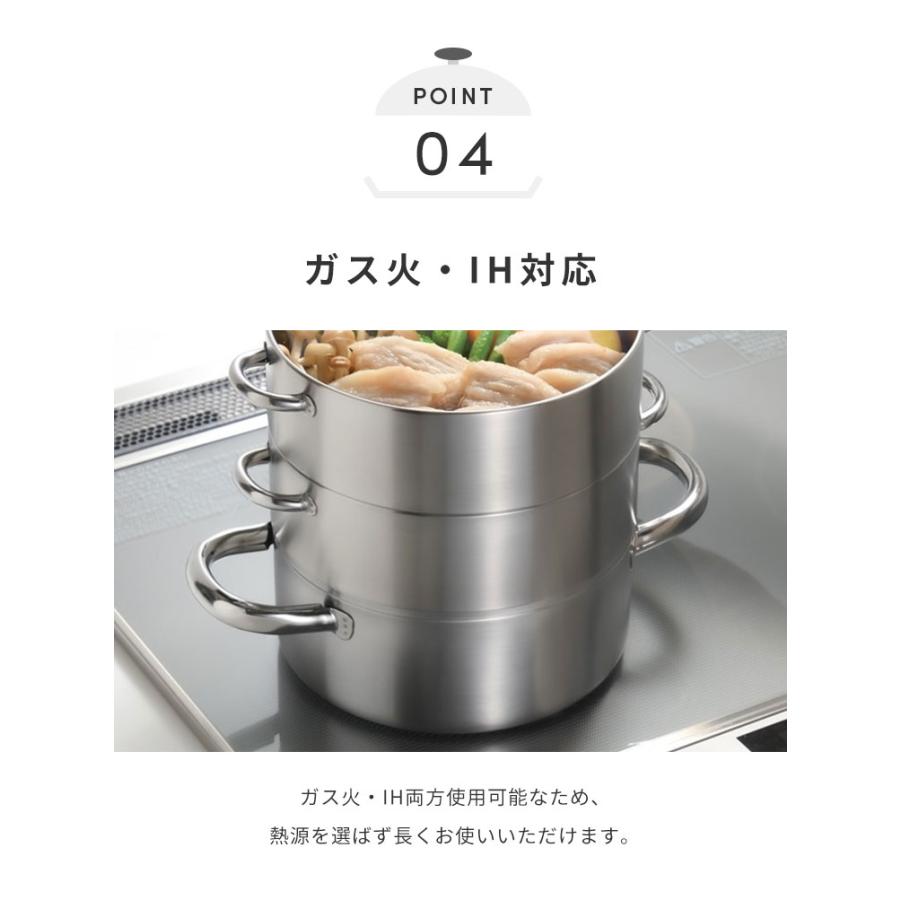 日本製 燕三条 お手入れ簡単 ステンレス3段蒸し器 18cm ガス火・IH対応