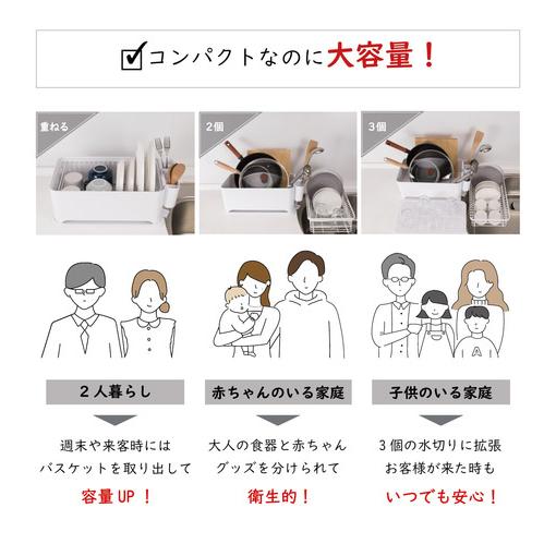 YOHAKU 水切りかご ふた付き コンパクト お手入れ簡単 大容量 コンパクトにまとまる水切りセット ライトグレー MG-0309 水切りバスケット 水切りカゴの画像
