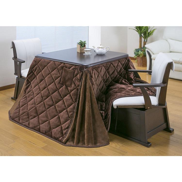 ダイニングこたつ 4点セット 2人掛け テーブル こたつ布団 チェア2脚 80×80cm 2人用 600W薄型ファンヒーター 撥水フランネル生地 冬 あったか 代引不可の画像