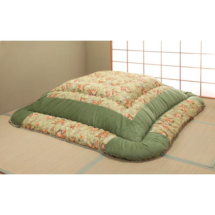 日本製 こたつ掛布団 205×315cm ベロアパッチ 光沢 手触り ベロア パッチワーク ラウンド加工 こたつ 布団 ベージュ グリーン 代引不可_2