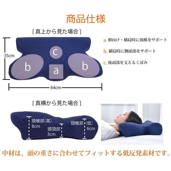 枕 ピロー 洗える 低反発 いびき解消 5WAY枕 『いびき軽減低反発枕』 ピロー 洗える 低反発 いびき解消 5WAY枕 ネイビー 約64×35×3~8cm 代引